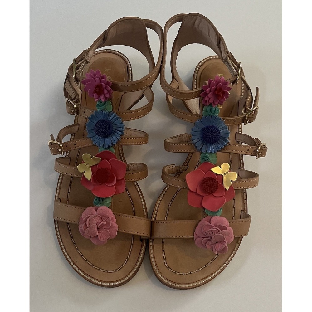 Kate Spade Sadia Leather Floral Appliqué Strappy Sandals 6.5 Colorful Preppy
